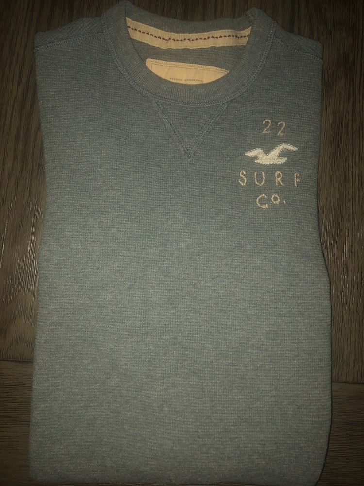 Men's Hollister Long Sleeve Gray Crewneck Thermal Shirt Size Medium MD M