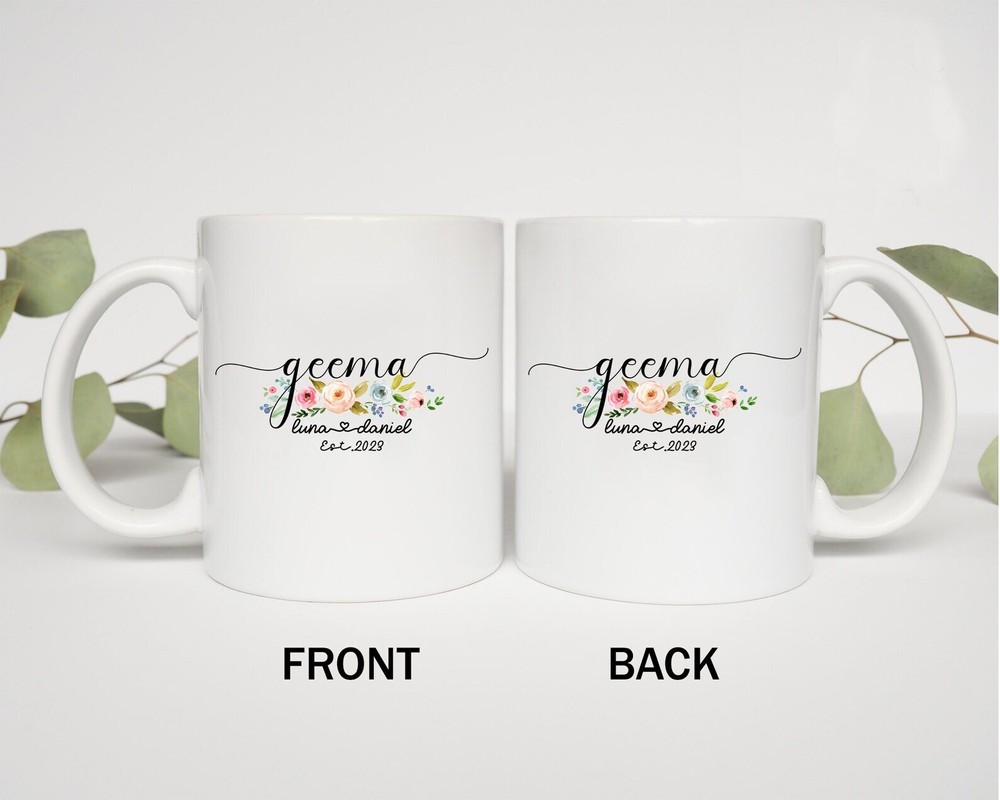 Custom Geema Est 2023 Mug Geema Floral With Kids Name Promoted To Geema Retro Co