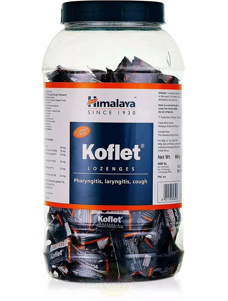 1 Box 200 pc Himalaya Herbals KOFLET Lozenges Jar For Sore Throat - FREE SHIP