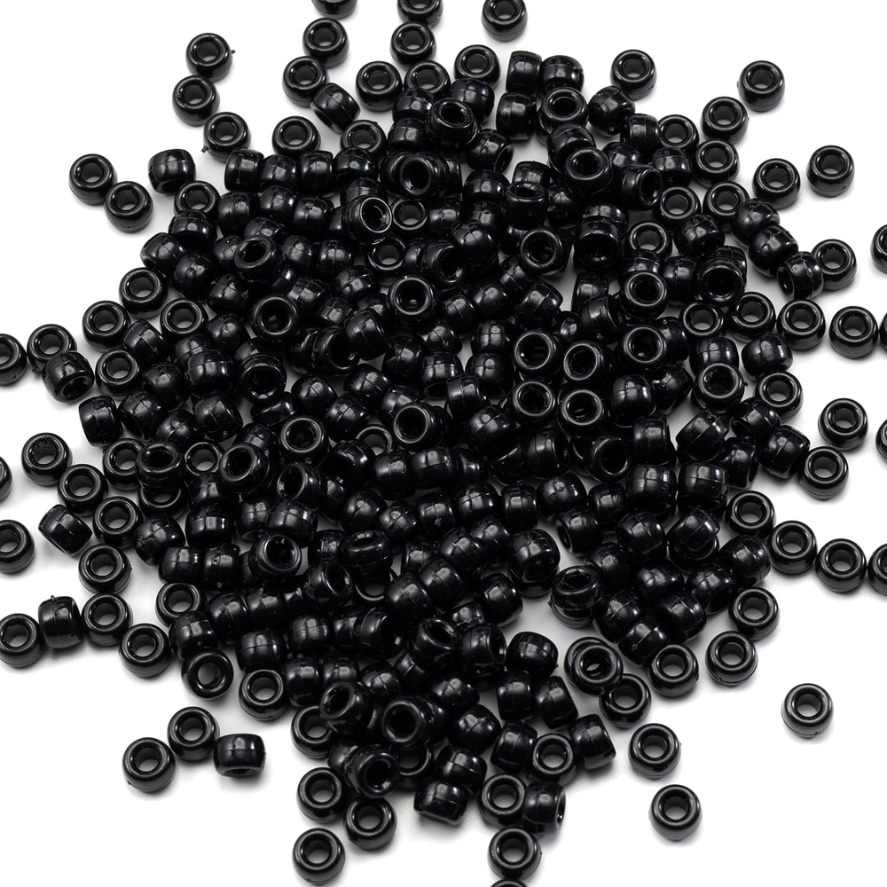 1000 Pcs 6x9mm Black Acrylic Pony Beads Bulk for Jewelry Hair Kandi Crafts