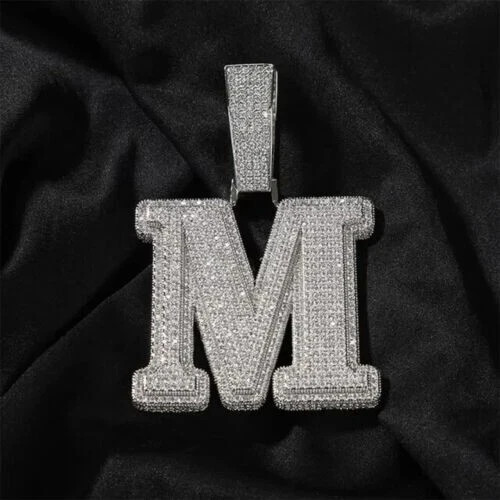 Men's Custom M Initial Pendant in Lab Diamond & Sterling Silver  