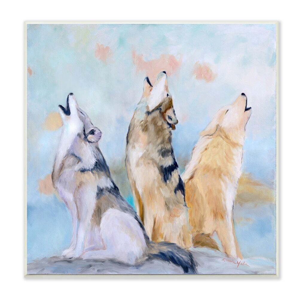 Stupell Spring Wolves Howling Vintage Nature Scene Wood Wall  12 x 12