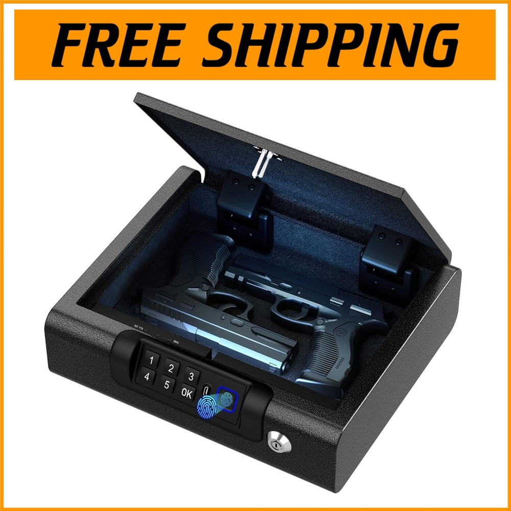 Biometric Gun Safe for Pistols – Portable Fingerprint Security Storage-image