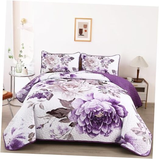 Floral Quilt Set King,3 Pieces Reversible Lightweight King 104