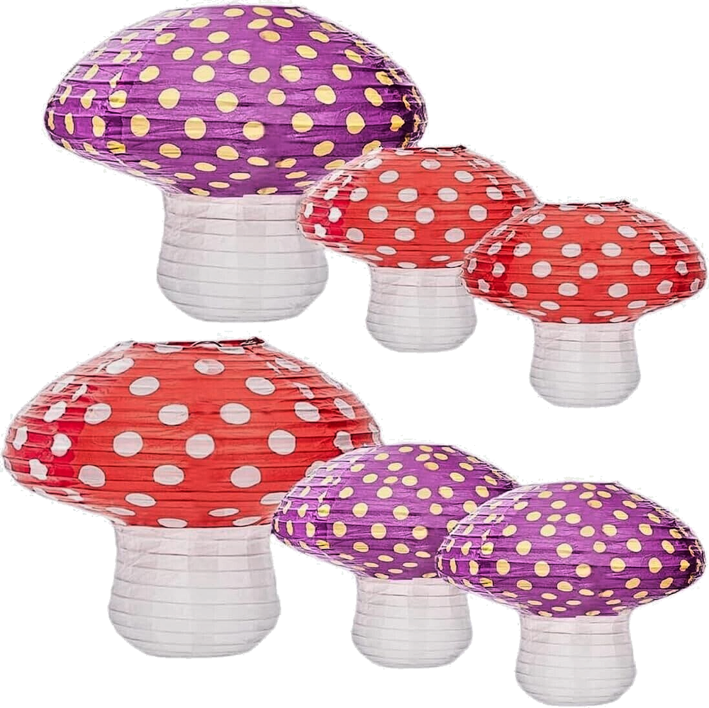 6 Pcs 3D Red Purple Mushroom Hanging Lanterns for Party Decor