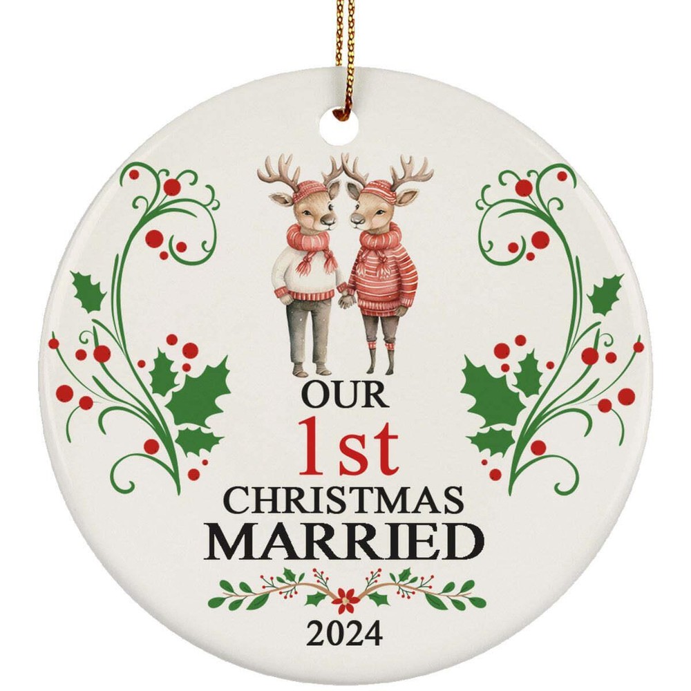 Our 1st Years Christmas Married Ornament Gift 1 Anniversary Funny Deer Couple