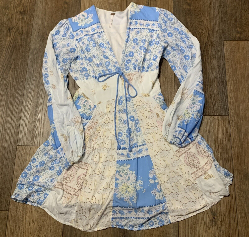 Free People Mixin It Up Boho Mini Dress Womens XS Bohemian Cottagecore