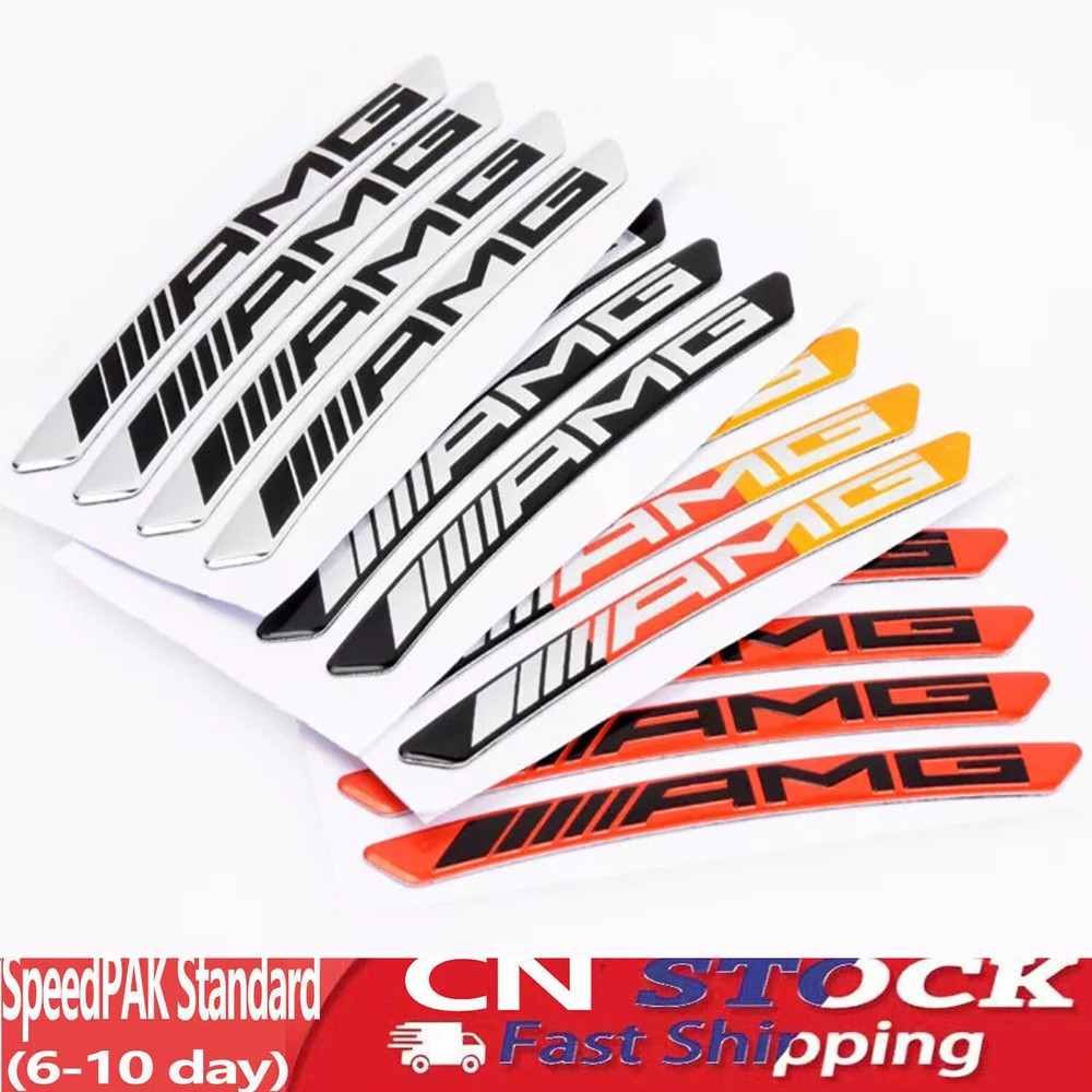 4Pcs 3D Silver Black Sticker For AMG Sport Wheel Wheels Rim Decal Emblem Badge