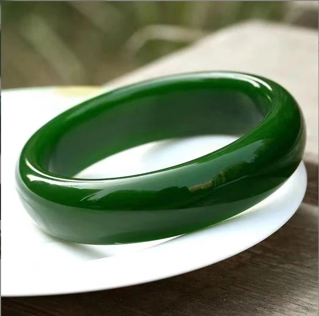 Hand Carved Natural Green Jadeite Jade Gemstone Bangle Bracelet 59-60mm Jewelry