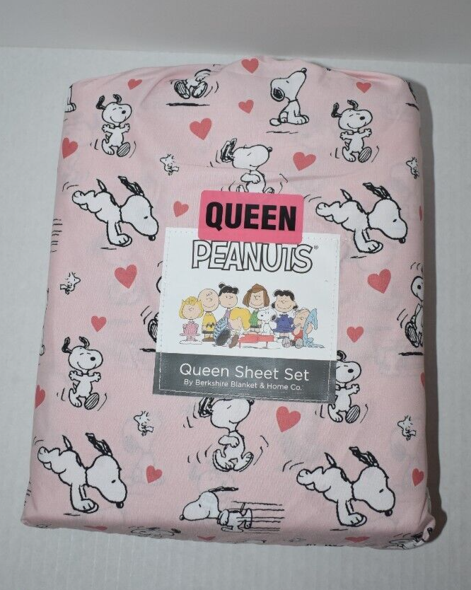 Snoopy Valentine Pink Hearts Queen Size Sheet Set  
