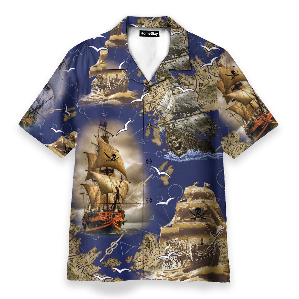 Pirate Boat Mens Buttons Up Shirts   Hawaiian Shirt