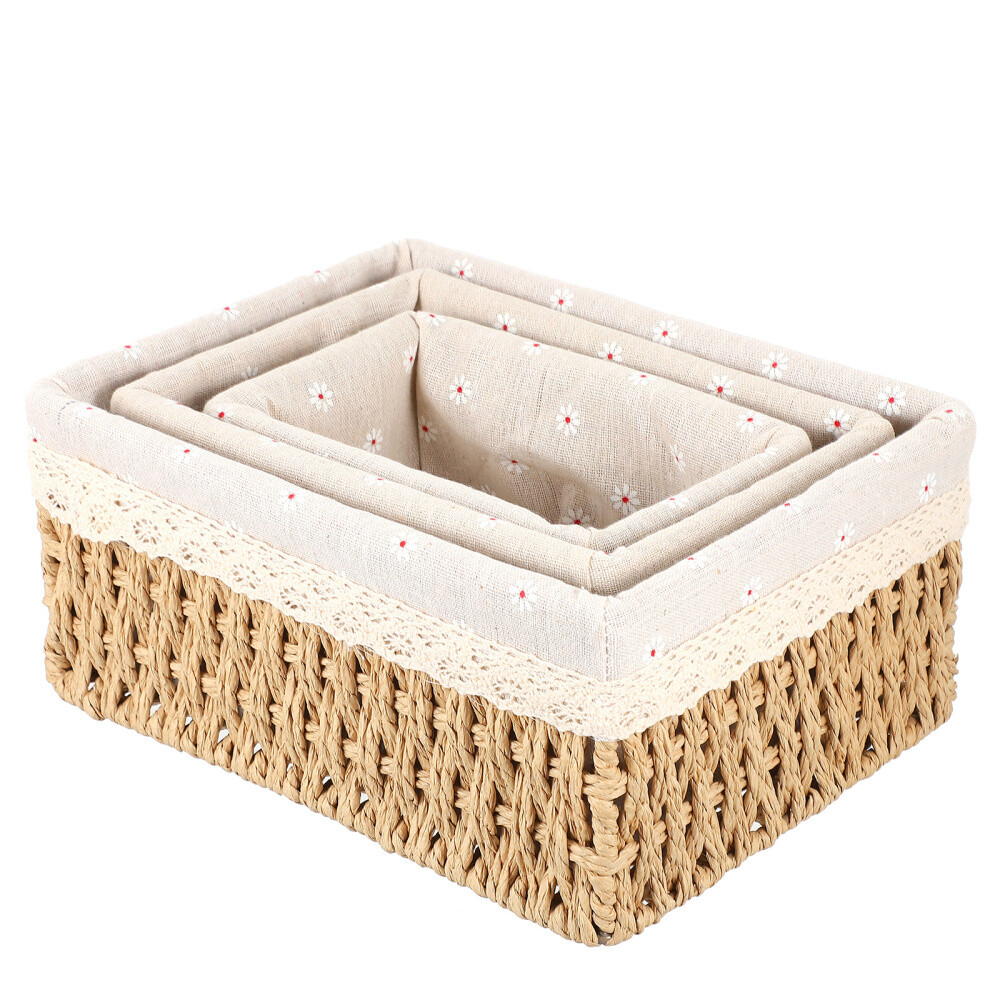 3 Pcs Cubes Rattan Storage Basket Durable Box Office Organizer