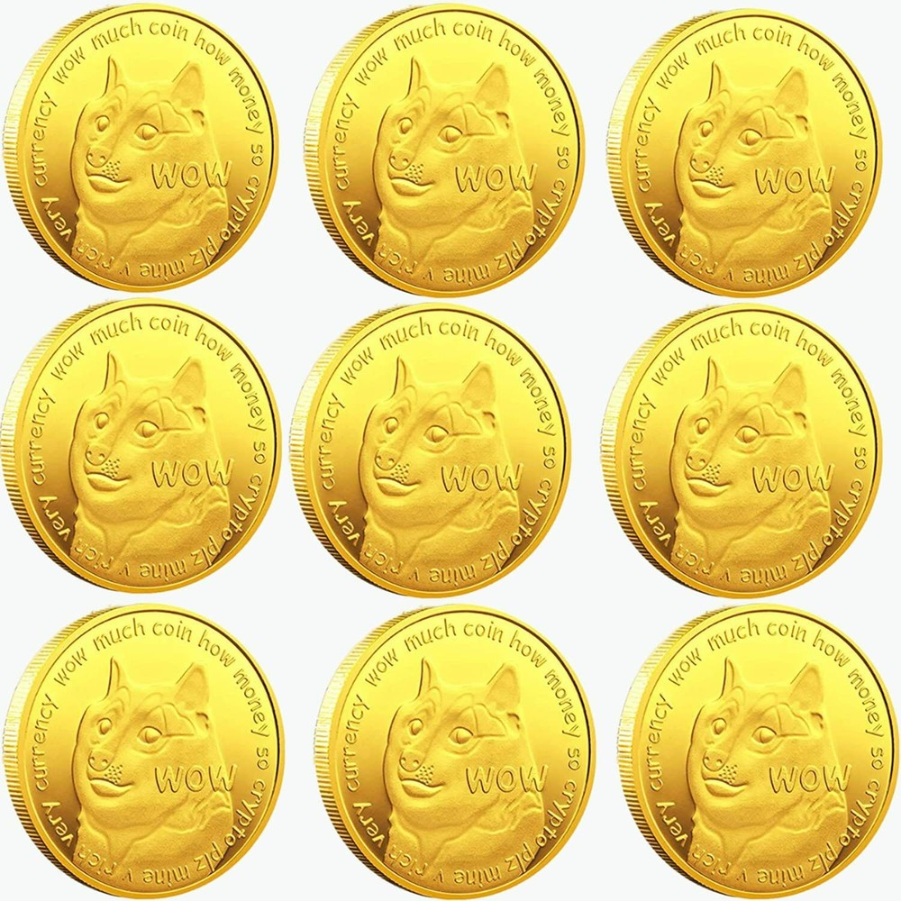 9 Pcs Dogecoin Coins Commemorative 2023 Physical Cryptocurrency Doge Coins Gold-image