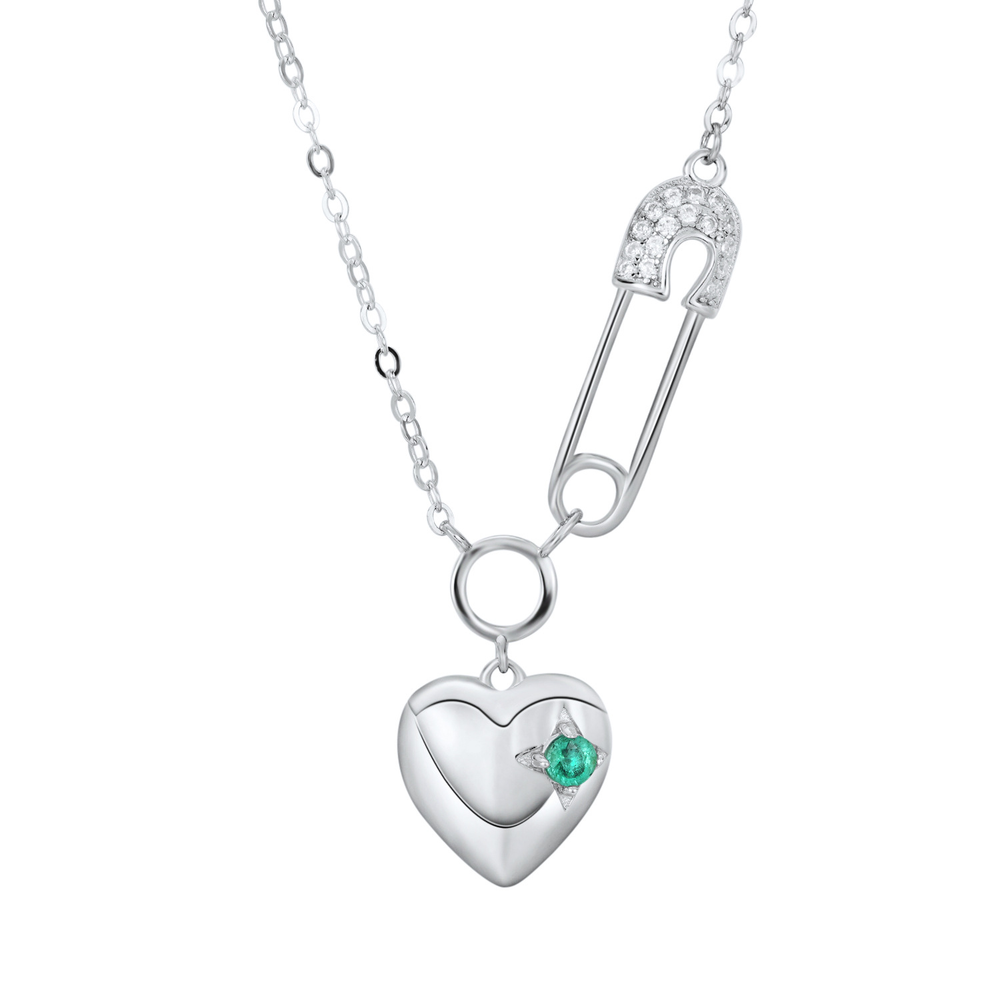 S925 Sterling Silver Emerald Heart Pendant Necklace Paperclip Chain Women's Fashion Jewelry Gift