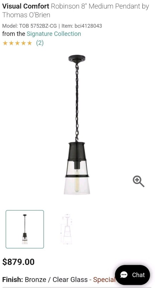 Thomas O'Brien Visual Comfort Robinson 8-Inch Medium Pendant Light TOB 5752BZ-CG-image