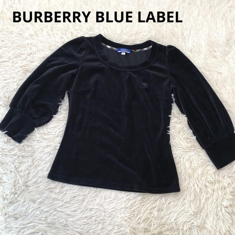 Burberry Blue Label Knit Cut and Sew Velour Top Black Size 38 New
