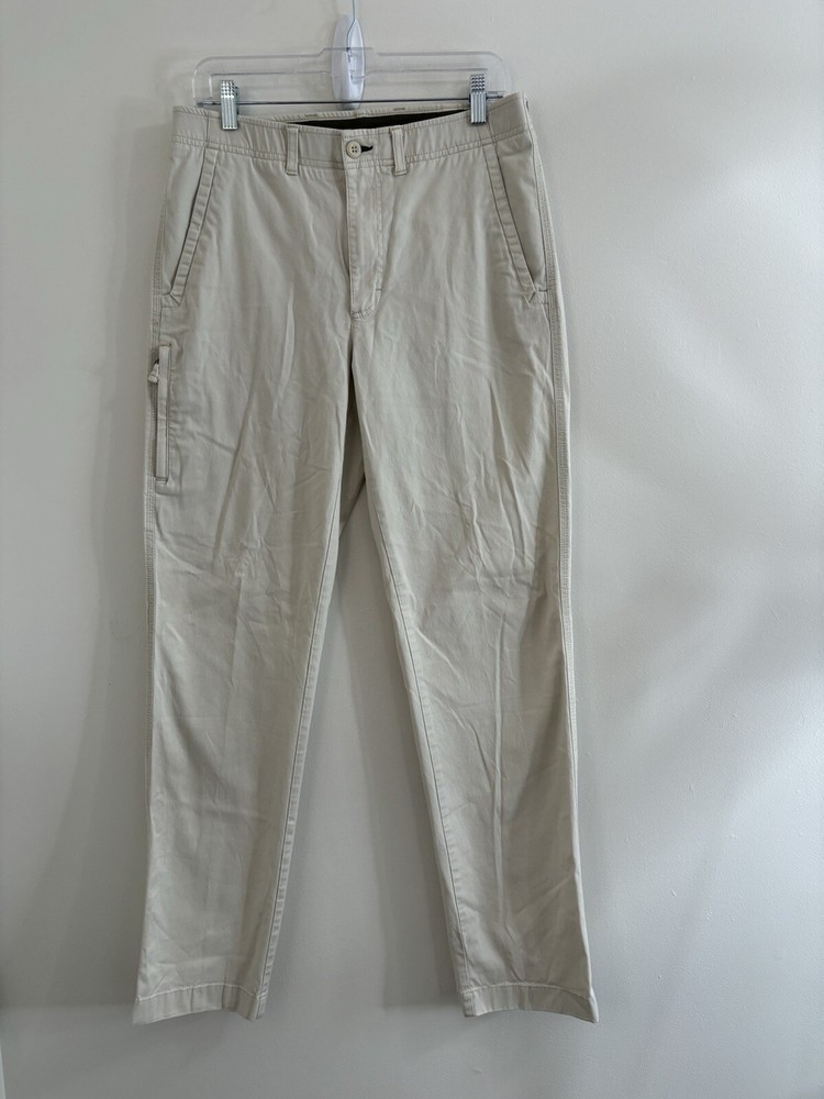 LL Bean Pants Chino Men's Size 34 Beige Flat Front Straight Leg 32x33 Measured