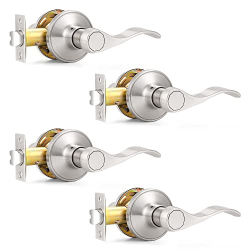 4 Pack Door Levers Brushed Nickel Passage Door Handles Wave Style Keyless