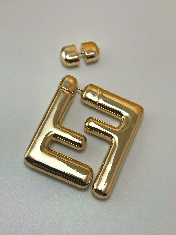 Chunky Gold Tone Metallic Fashion Signature F Earrings Statement Maxi Earrings