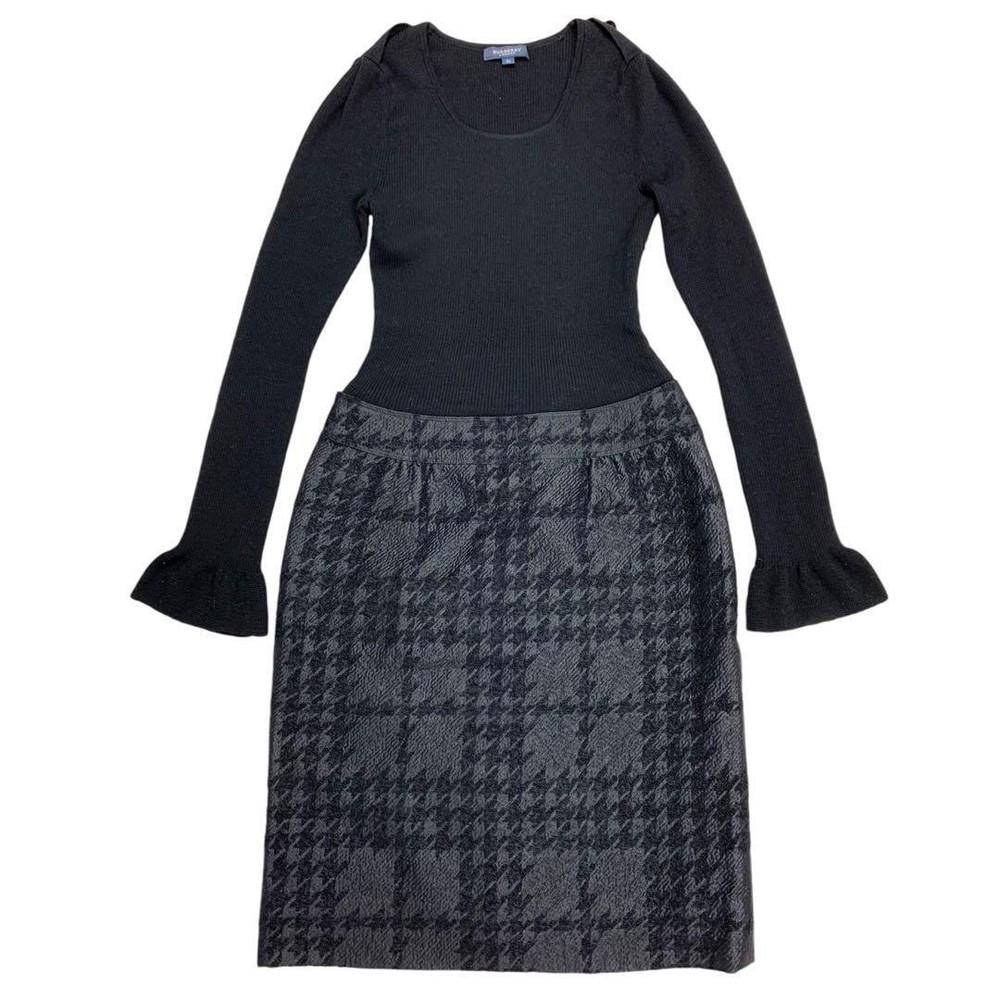 Burberry London Rib Knit Long Sleeve Dress Black Size 36 S New