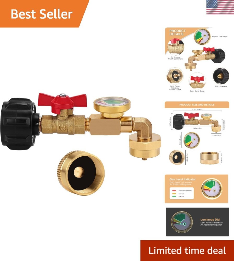 Propane Adapter with ON/OFF Control & Gauge: Refill 1LB from 5-40LB Tanks