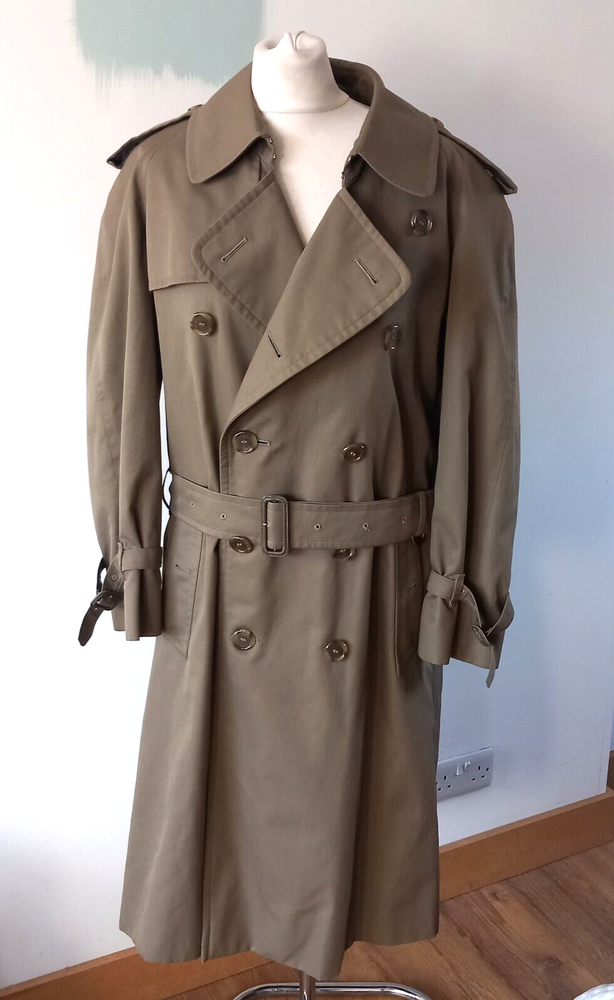Burberry Trench Coat Nova Check Vintage Khaki Long Sleeve 100% Cotton 40S Dbl Br