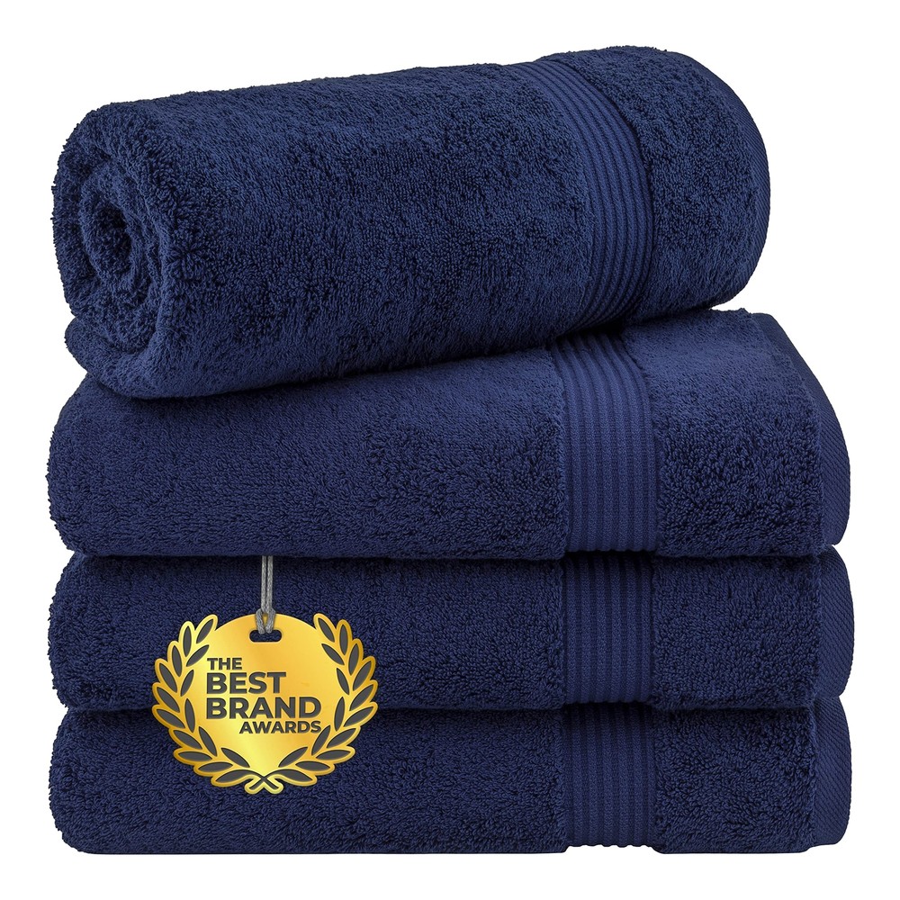 100% Cotton Navy Blue Bath Towels Set Soft Plush 4-Piece Bathroom Towels