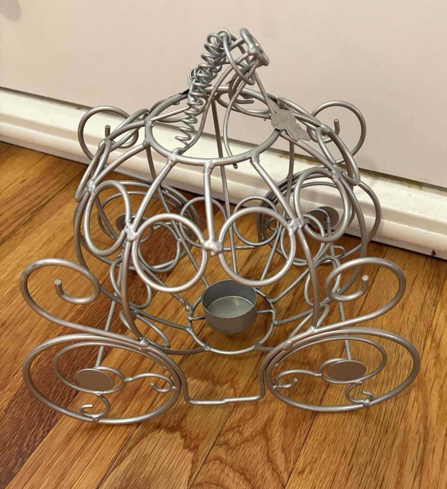 Metal Pumpkin Carriage Candle Holder Decor Centerpiece Silver Cinderella Fairy