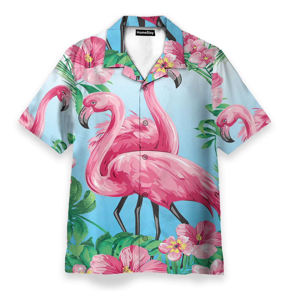 Flamingo Mens Buttons Up Shirts   Hawaiian Shirt Beach Shorts
