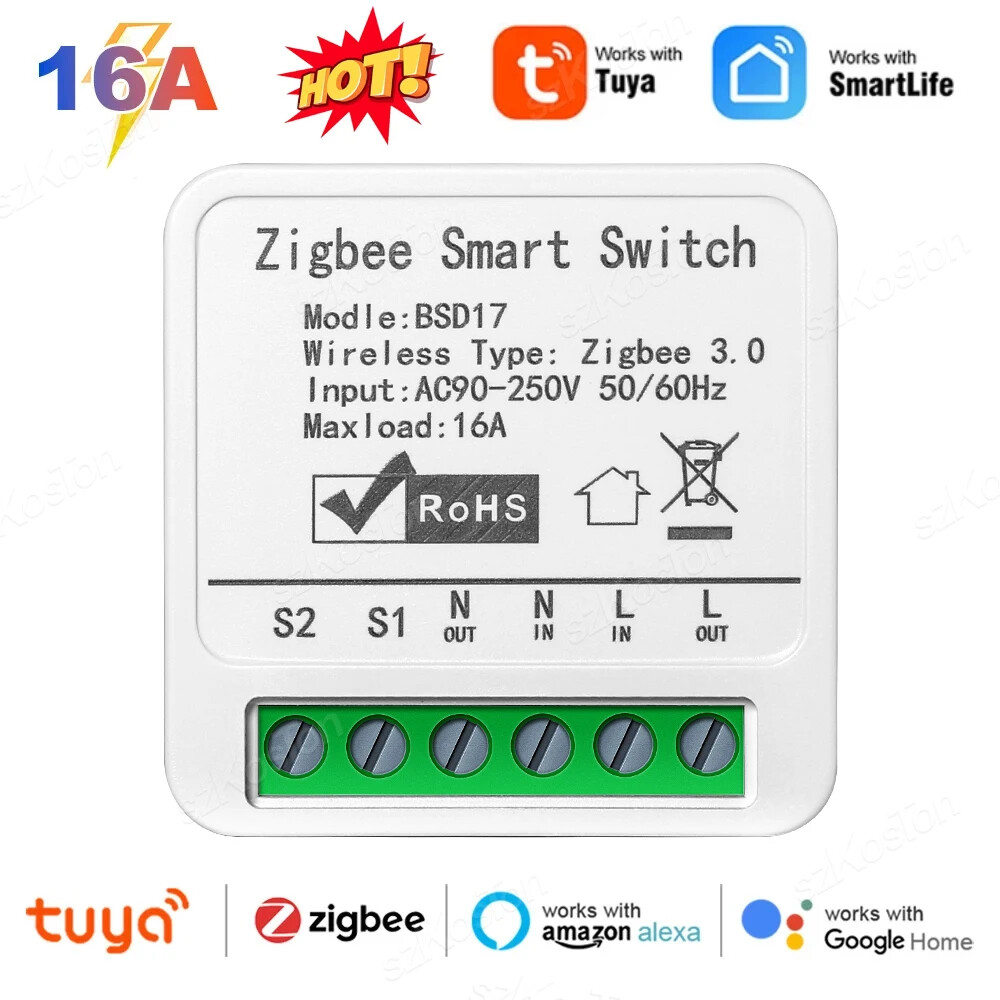 16A Tuya Smart Switch for Home Automation DIY Relay Module Voice Control