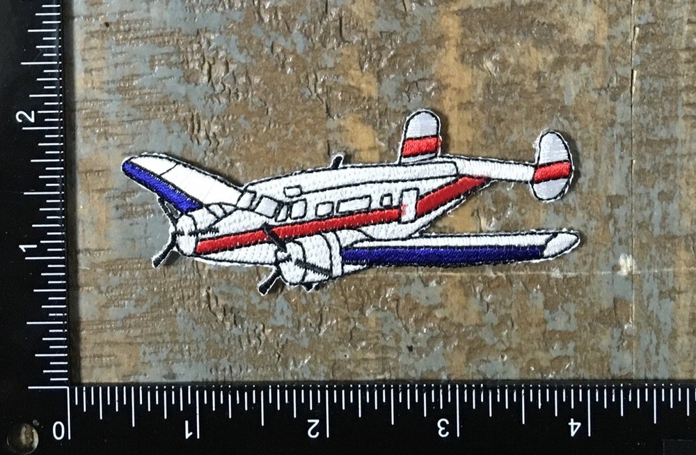 Vintage Airplane Aircraft Aviation Embroidered Iron-On Patch White/Blue/Red