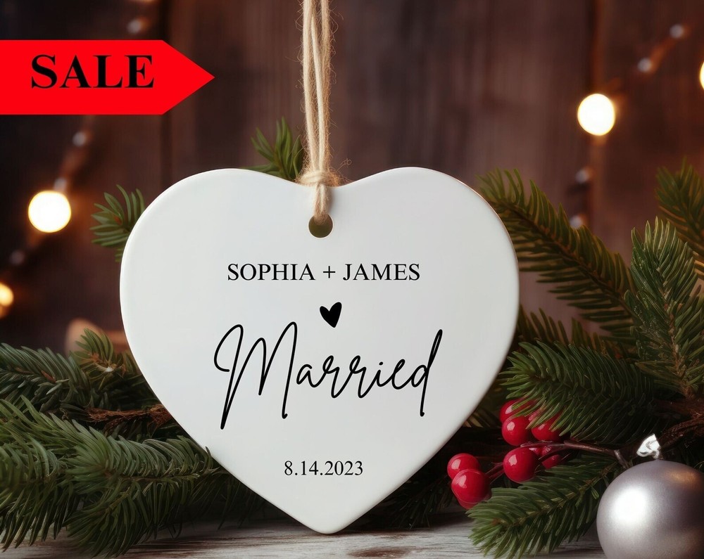 Personalized First Christmas Married Ceramic Ornament Custom Keepsake