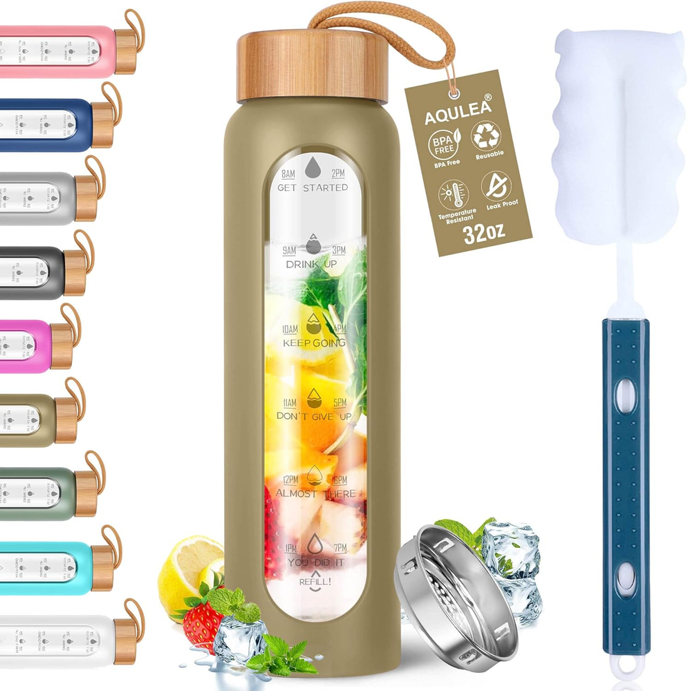 Eco-Friendly Wide Mouth Glass Water Bottles with Silicone Sleeve, BPA-Free & Reusable
