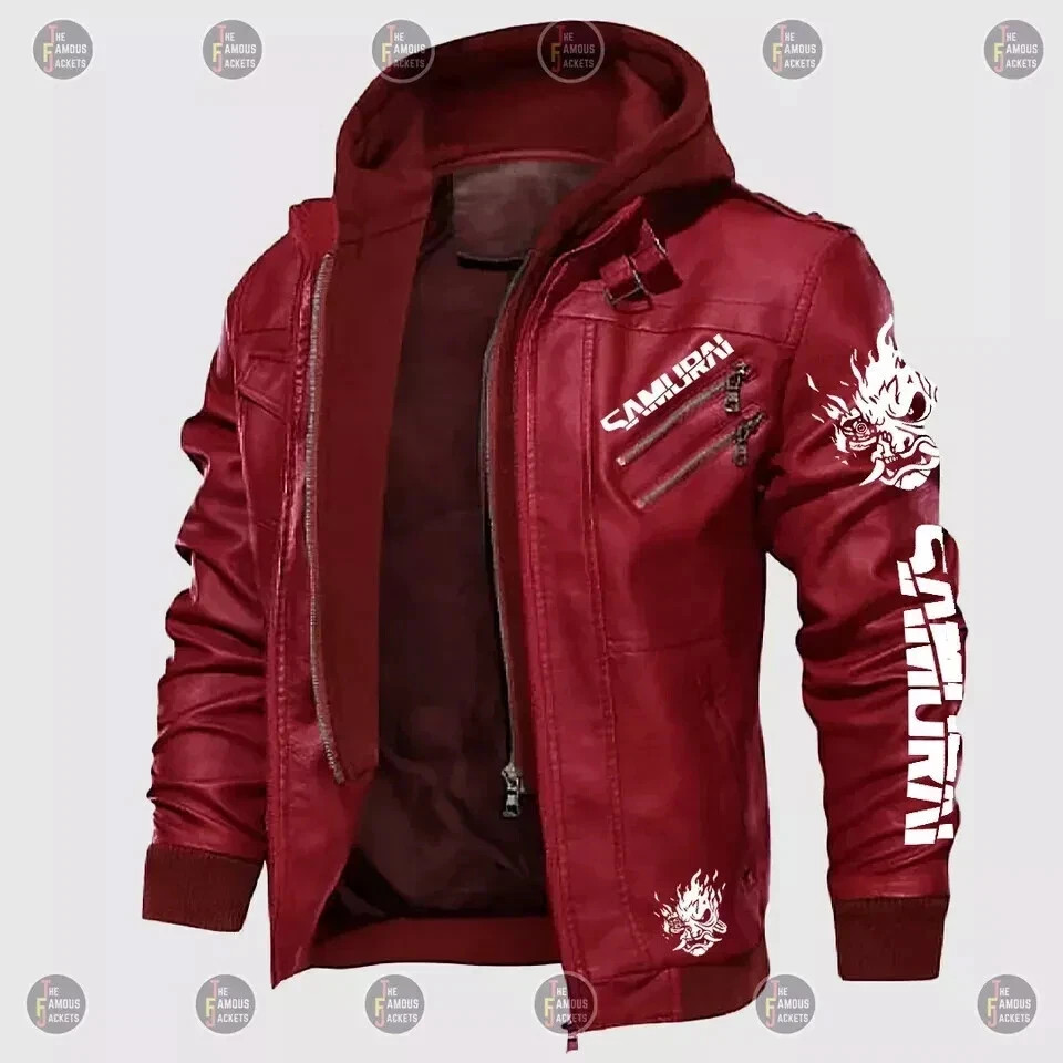 Custom Tailored CyberPunk 2077 Inspired Red Samurai Biker Genuine Leather Jacket