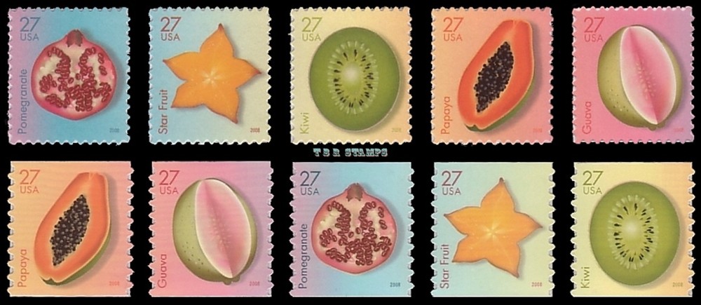 4253-57 & 4258-62 Tropical Fruit singles Set All 10 Complete 2008 MNH - Buy Now-image