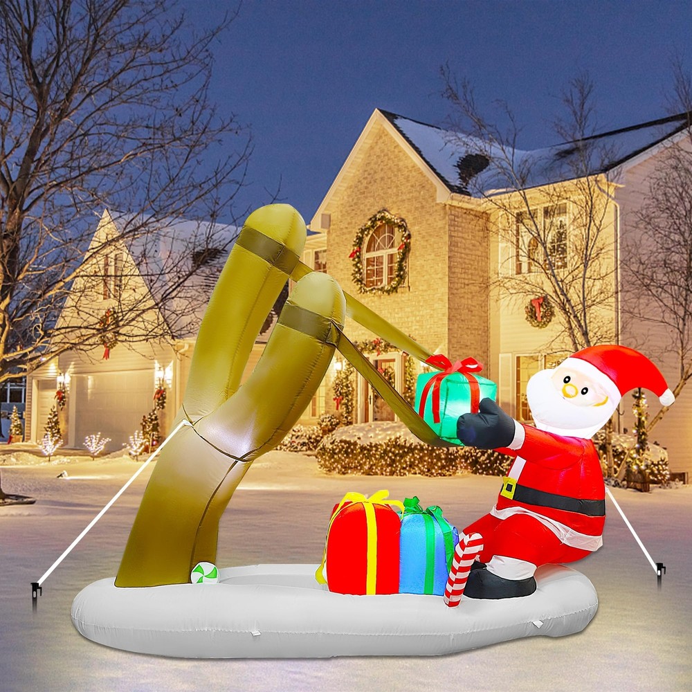 6.9FT L Christmas Inflatable Decoration, Light Up Air-Blown Santa Presenting ...