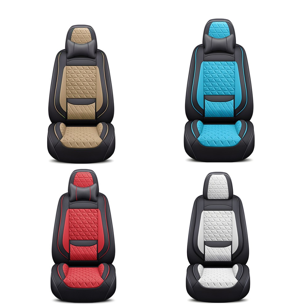 5-Seat Full Set Car Seat Cover Luxury Leather Cushion Protector W/Head Cushion