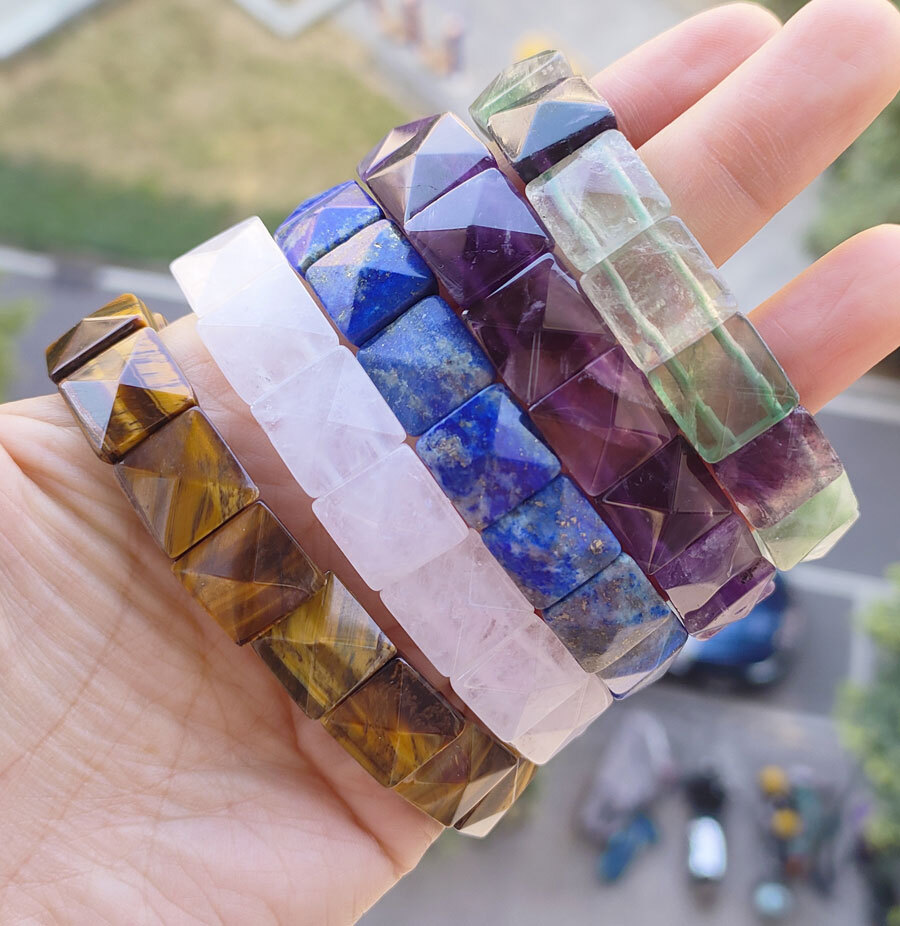 5pcs Amethyst Vary Gems square faceted Bracelet Magic Reiki Healing Amulet