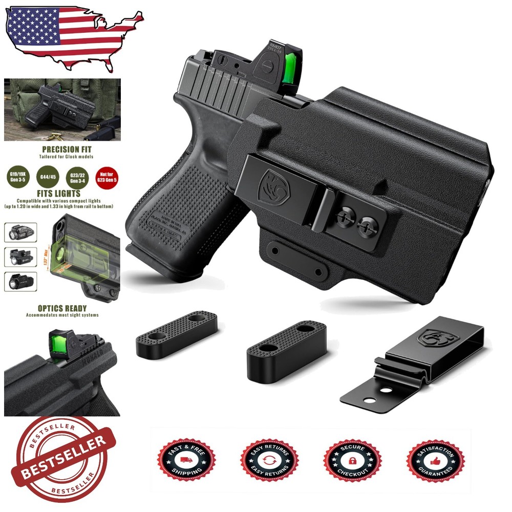 Comfortable Glossy Black IWB Holster for Glock 19/23/32 with Flashlight