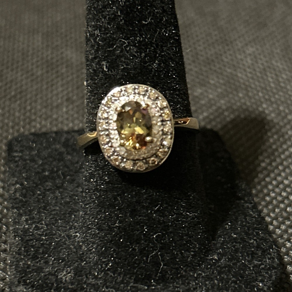 Andalusite with champagne & white diamond accents, 10k gold, women's ring size 7