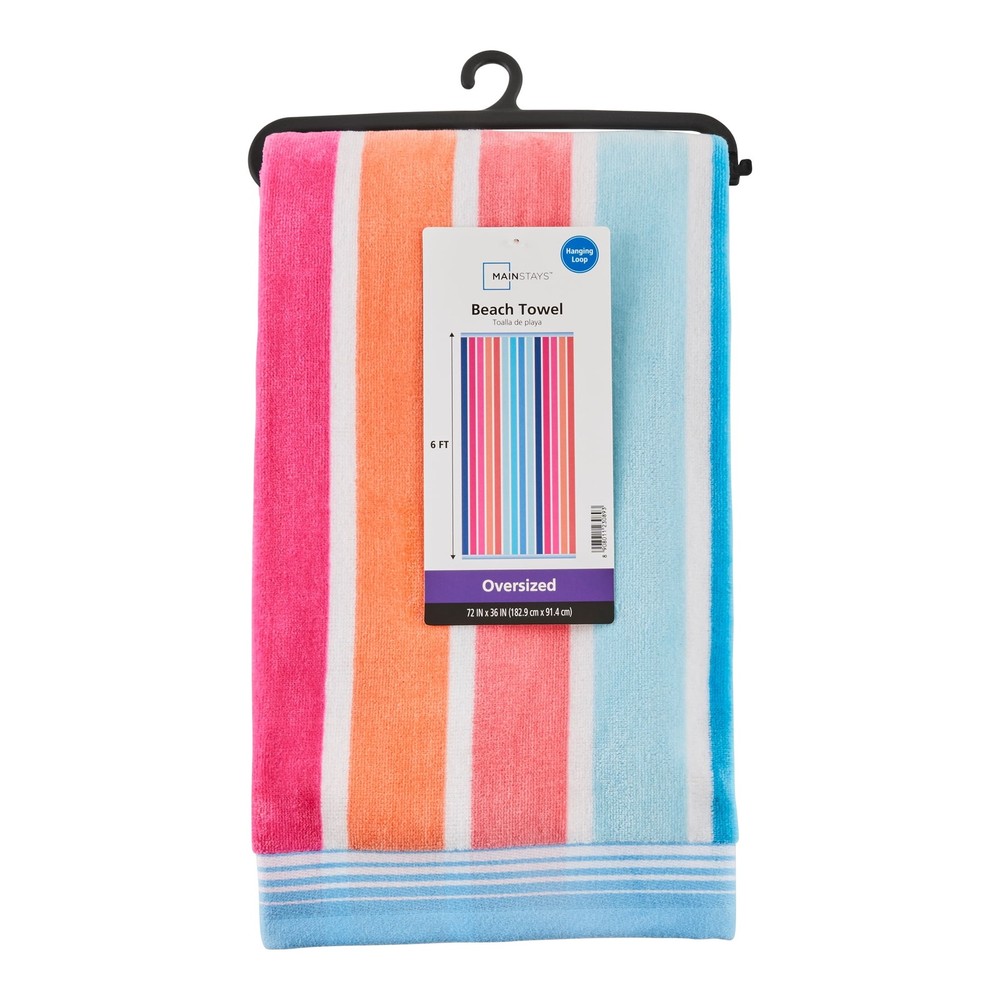 Retro Striped Cotton Beach Towel in Oversized Multicolor Design