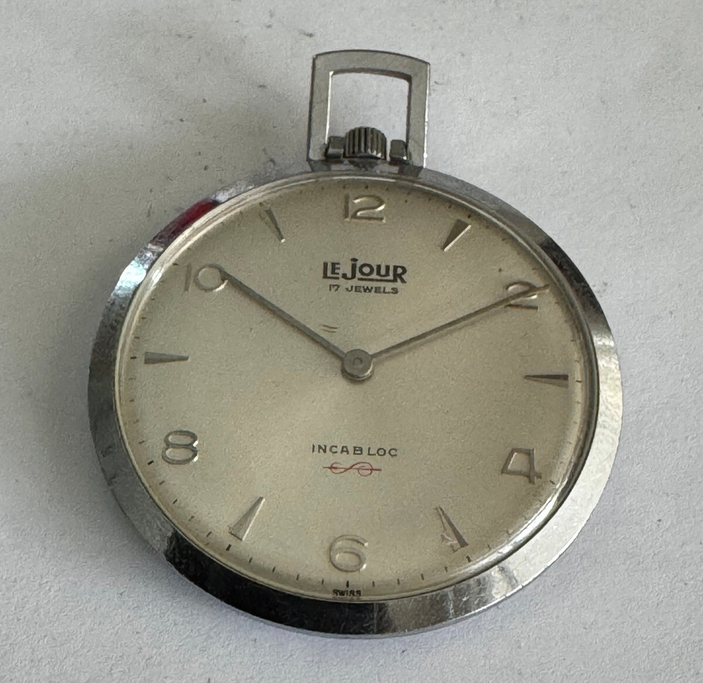 Vintage 43mm Le Jour Incabloc Pocket Watch Cal. P330 17 Jewel Working