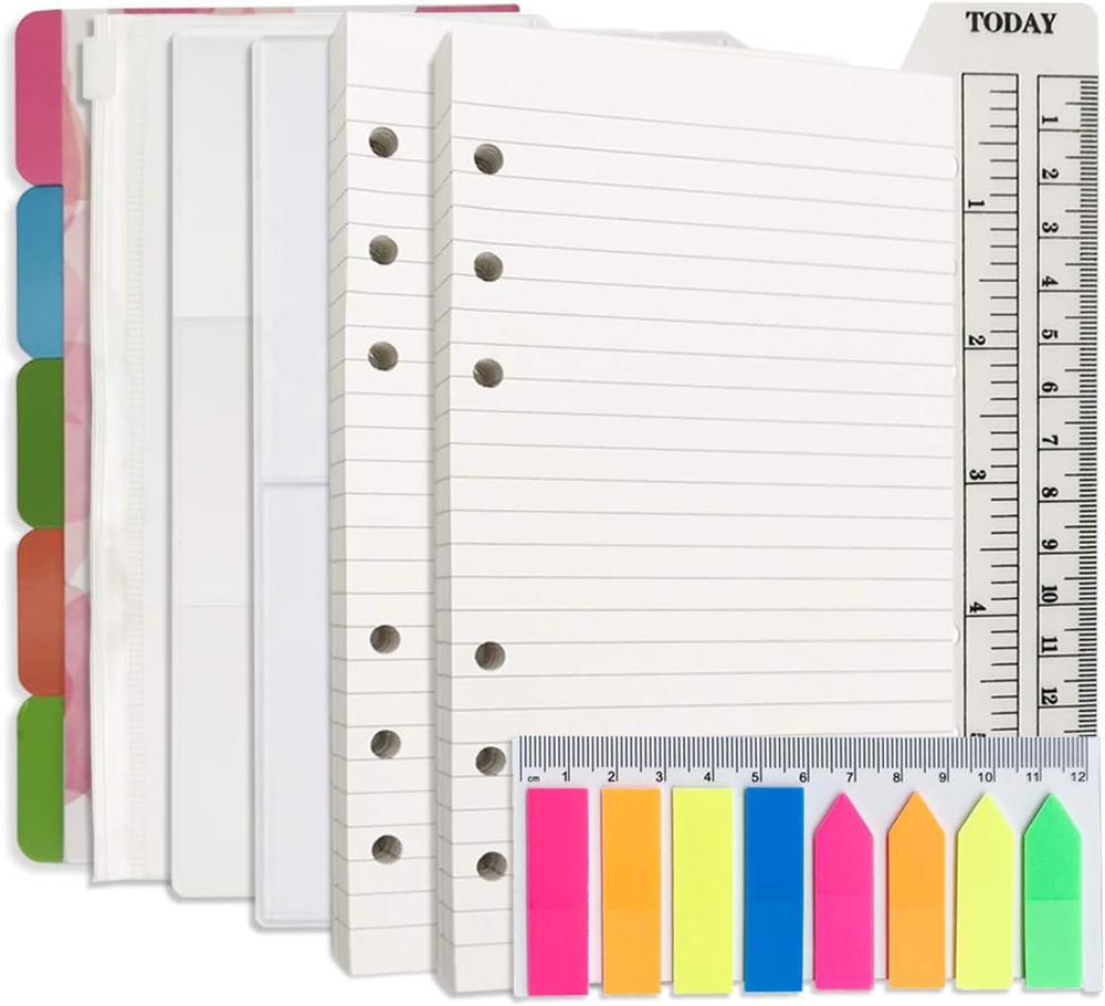 A6 Refill Paper 100 Sheets Lined 6-Hole Punched with 5 Binder Dividers