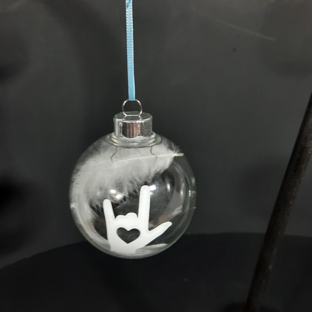 ASL I Love You Sign Feather Filled Christmas Tree Ornament Holiday Decoration