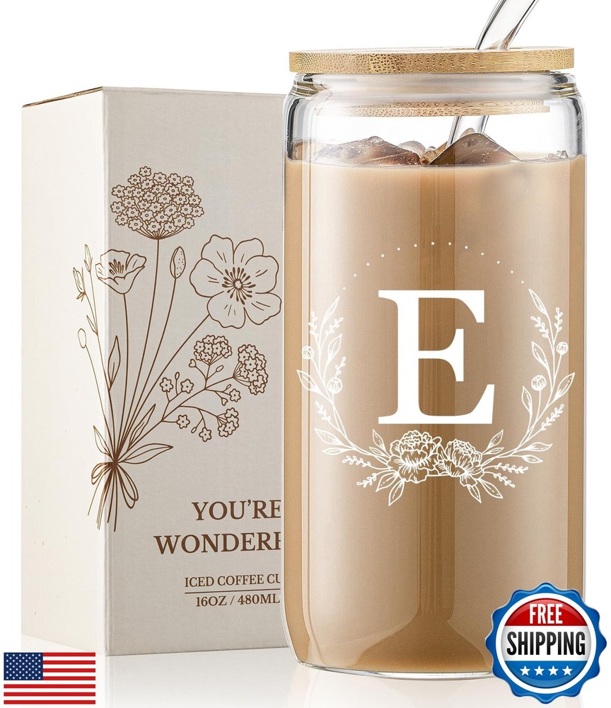 Monogrammed 16oz Glass Cup - Personalized Valentine Gift for Her-image