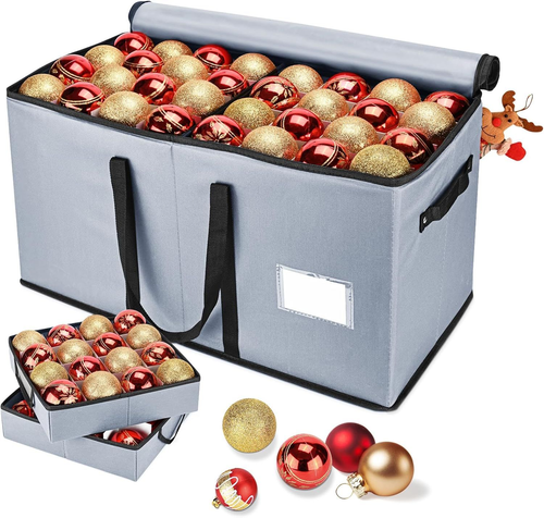 Christmas Ornament Storage Box, Organizer Fits 128 3 Inch Grey