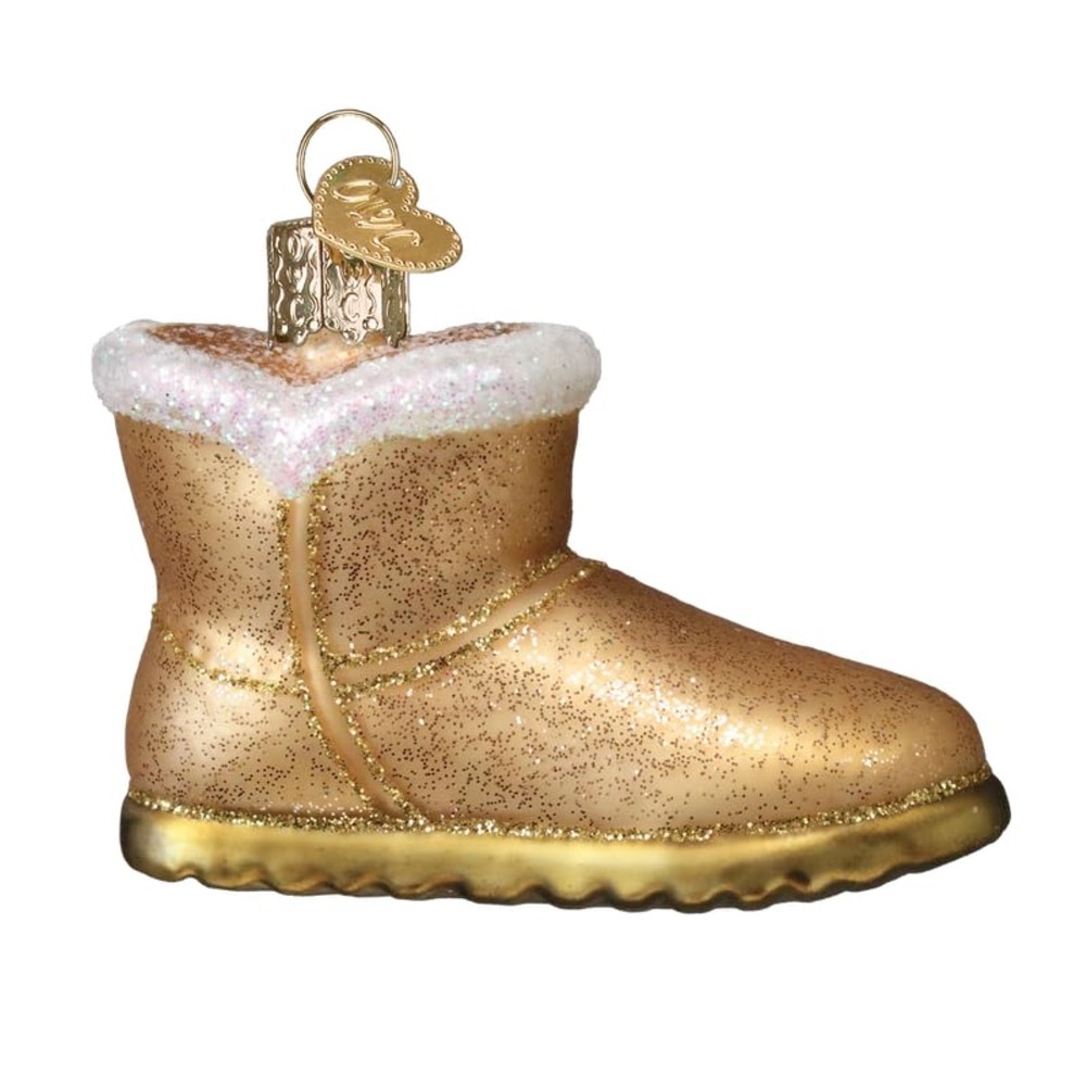 Old World Christmas Sheepskin Boot Glass Ornament with Free Gift Box