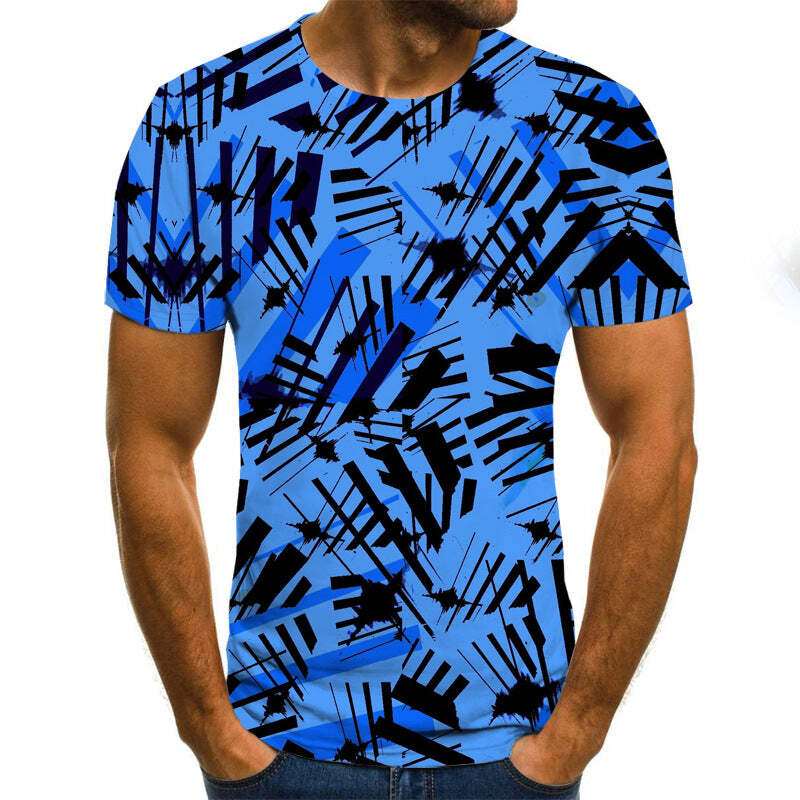 Color Three-dimensional Square Digital Short Sleeve Men Casual T-shirt