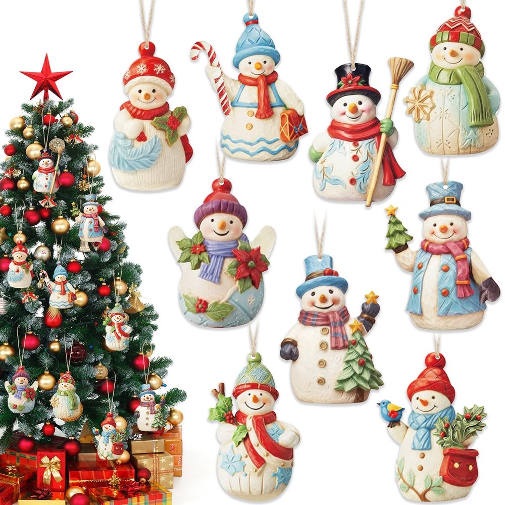 27 Pcs Wooden Snowman Christmas Ornaments Set for Festive Holiday Decor