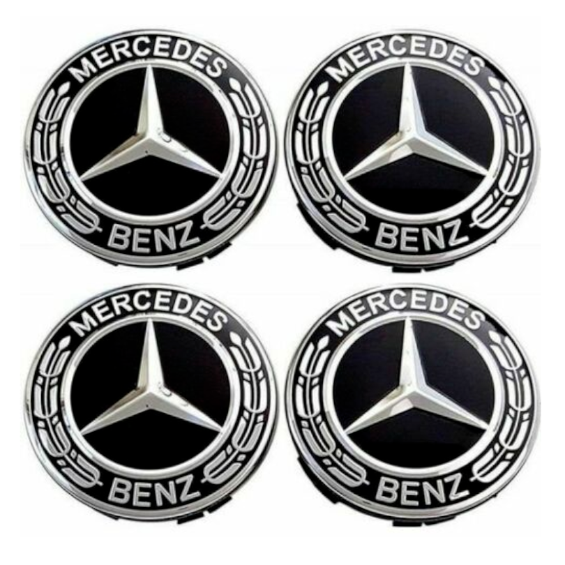 SET 4 Hub Cover 75mm For Mercedes Logo Emblem Rim Wheel Center New Black